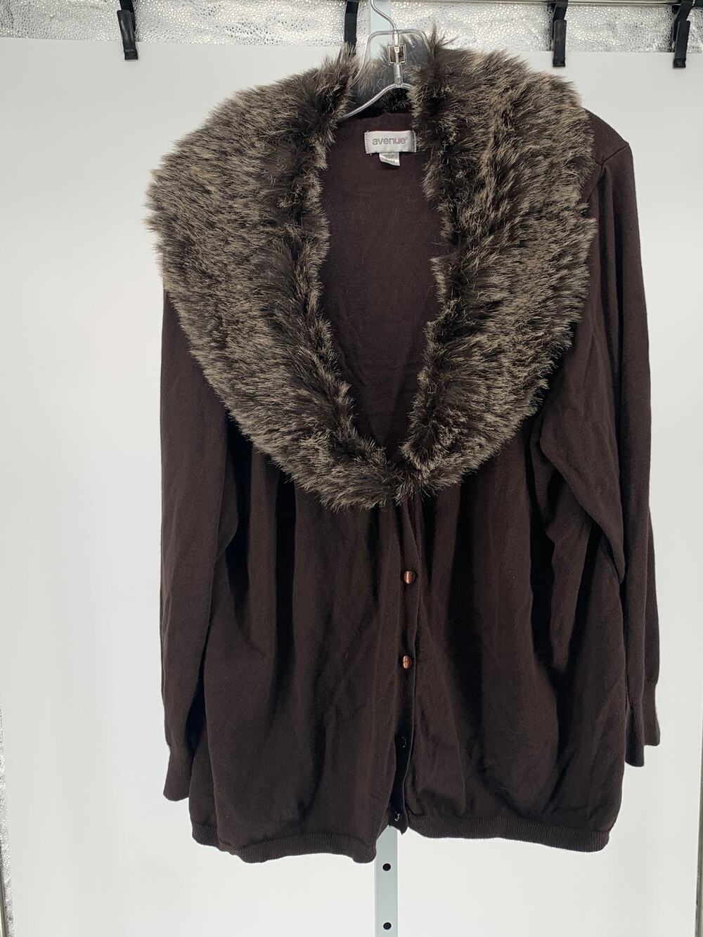 Avenue cardigan brown sweater removable faux fur collar women's plus size 22 24